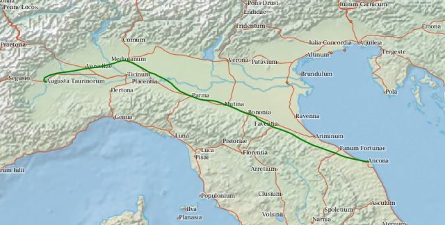 percorso-ancona-torino mappa-pianura-padana-impero romano