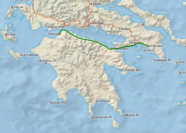 percorso-atene-patrasso mappa-peloponneso-impero romano