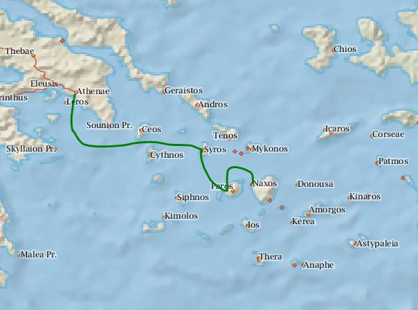 percorso-naxos-atene mappa-isole-cicladi-impero-romano